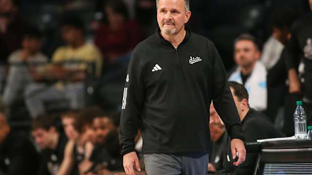 Nov 28, 2023; Atlanta, Georgia, USA; Mississippi State Bulldogs head coach Chris Jans in the first half against the Georgia Tech Yellow Jackets at McCamish Pavilion. Mandatory Credit: Brett Davis-USA TODAY Sports